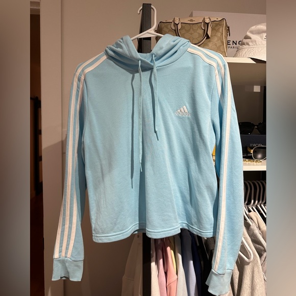 Adidas Originals 3 Stripe Baby Blue Hoodie - Picture 3 of 8